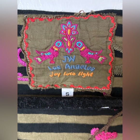 Johnny Was Striped Embroidered Floral Long Sleeve Top Small JW Los Angeles - Picture 7 of 8